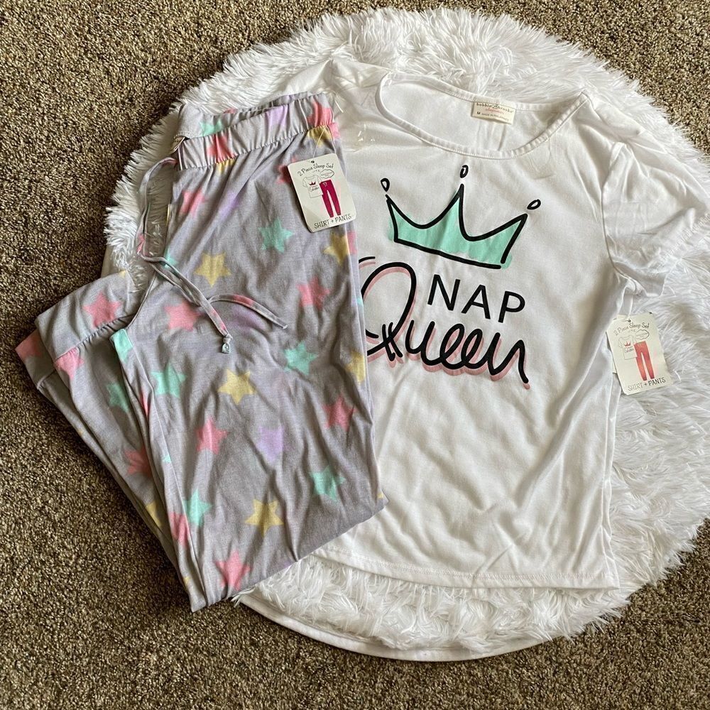 Bobbie Brooks Nap Queen Pajama Set New Stars Thin Lightweight Womens Size Medium